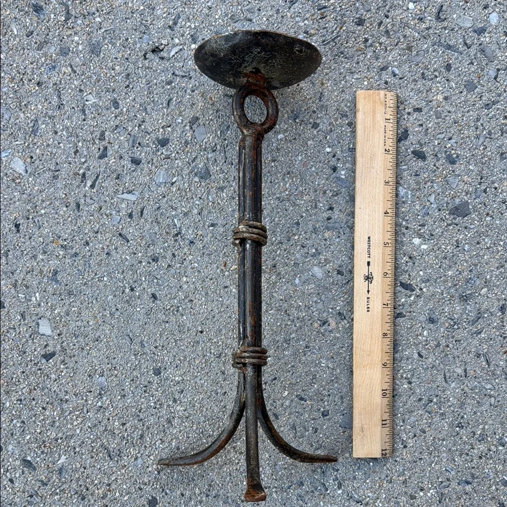 Rustic cast Iron Candle Holder, handmade with aged patina, heavy weight
